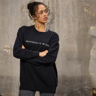Everlast® Sport EVERLAST Womens Oversized Greatness Is Within Crew Sweat Sweatshirt Black
