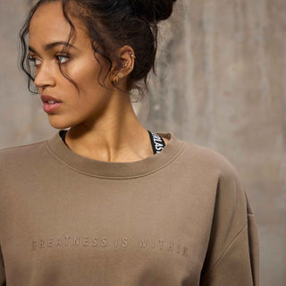 Everlast® Sport EVERLAST Womens Oversized Greatness Is Within Crew Sweat Sweatshirt Sand