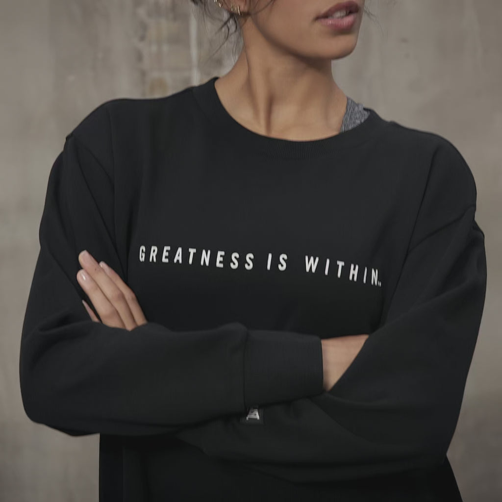 Everlast® Sport EVERLAST Womens Oversized Greatness Is Within Crew Sweat Sweatshirt Black