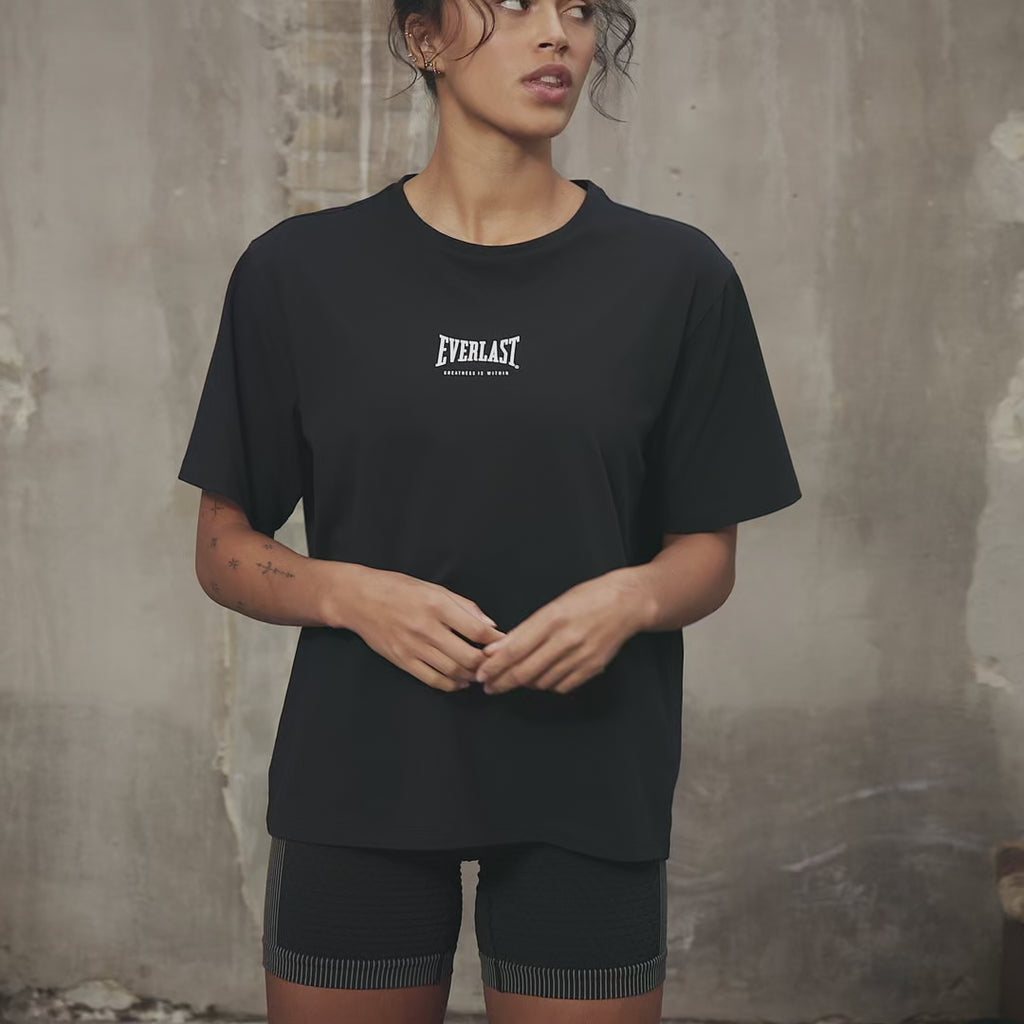 Everlast® Sport EVERLAST Womens SS Oversized Iconic Cotton Stretch Tee T-shirt Black