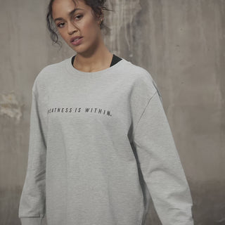 Everlast® Sport EVERLAST Womens Oversized Greatness Is Within Crew Sweat Sweatshirt Grey